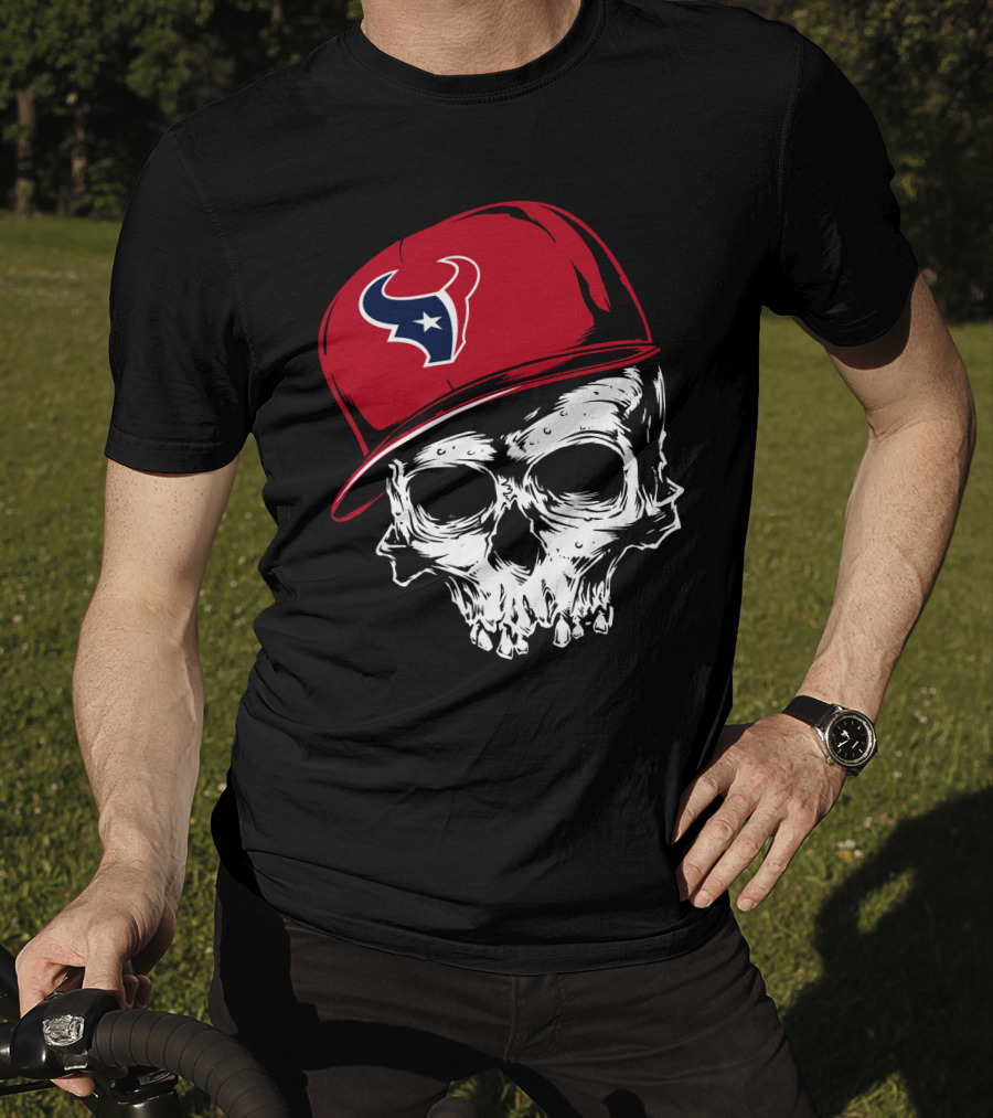 Houston Texans Skull With Red Cap T-Shirt