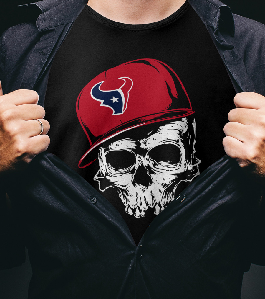 Houston Texans Skull With Red Cap T-Shirt