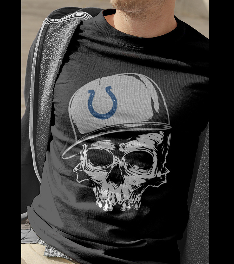 Indianapolis Colts Skull With Cap And Horseshoe T-Shirt