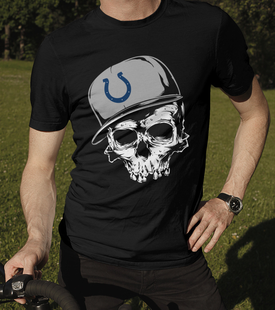 Indianapolis Colts Skull With Cap And Horseshoe T-Shirt
