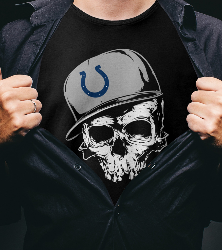 Indianapolis Colts Skull With Cap And Horseshoe T-Shirt