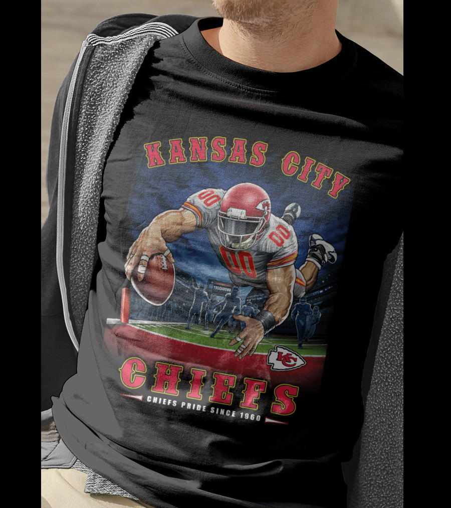 Kansas City Chiefs Pride Since 1960 End Zone Football Action T-Shirt