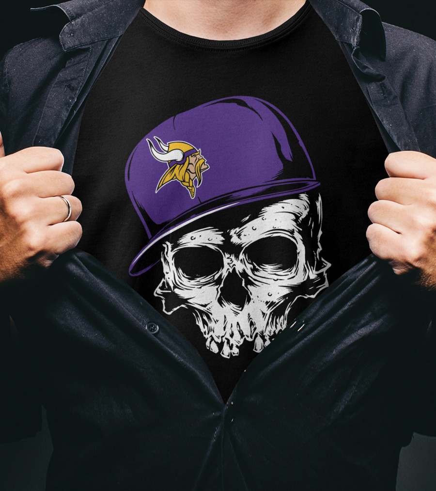 Minnesota Vikings Skull Purple Hat T-Shirt