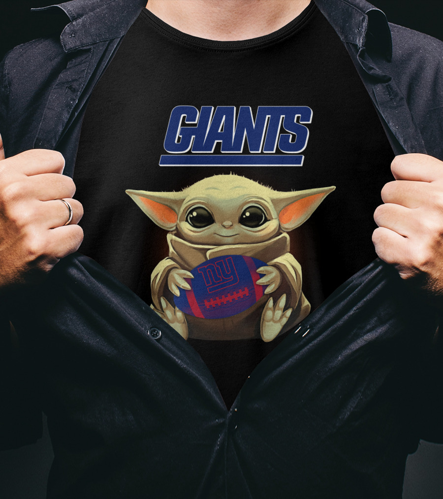 New York Giants Baby Yoda Holding Football T-Shirt