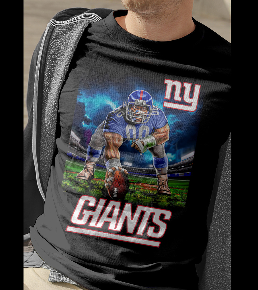Ny Giants Football 3 Point Stance Nfl Stadium Scene T-Shirt