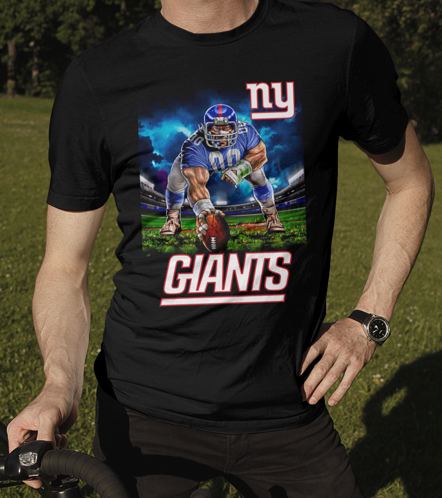 Ny Giants Football 3 Point Stance Nfl Stadium Scene T-Shirt