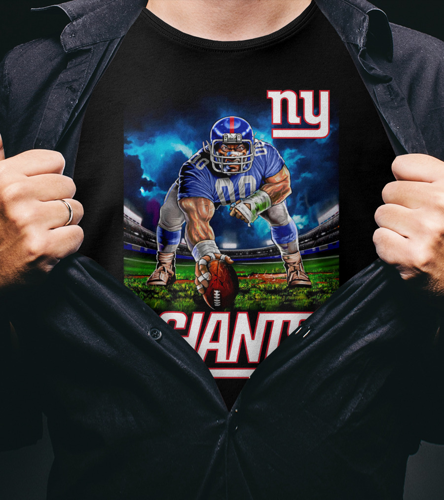 Ny Giants Football 3 Point Stance Nfl Stadium Scene T-Shirt