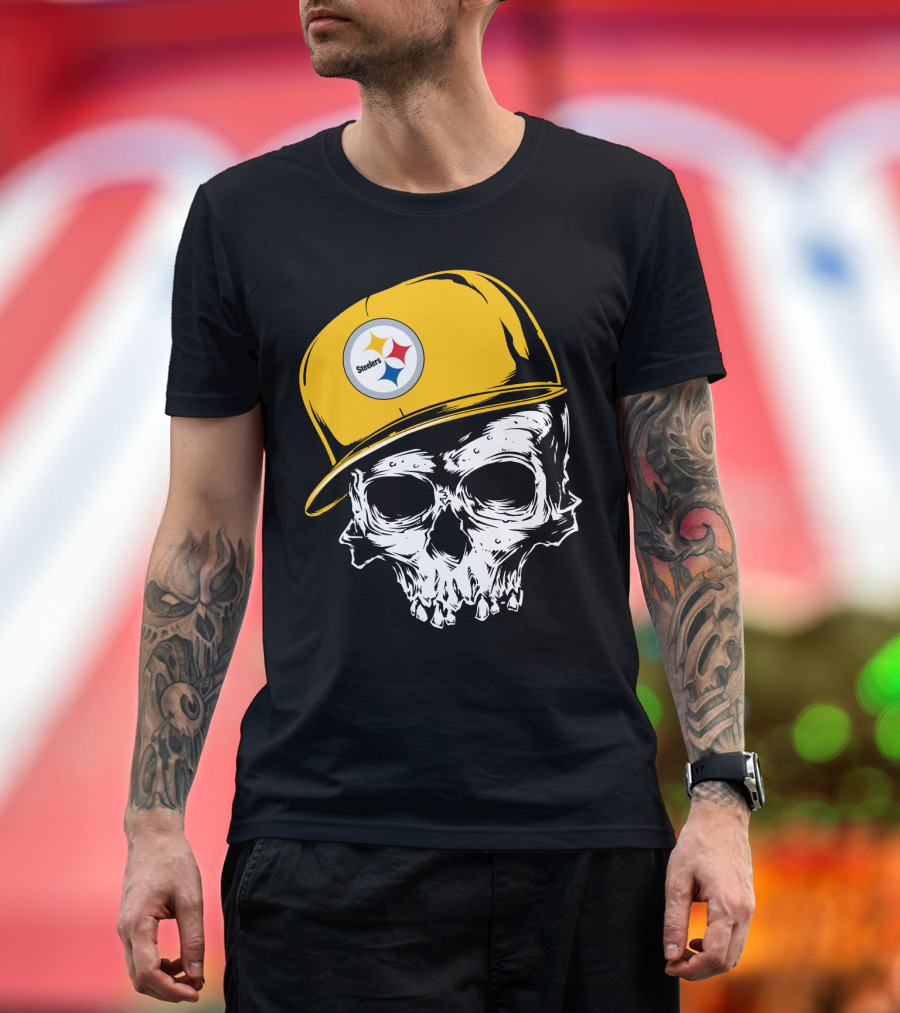 Pittsburgh Steelers Skull With Yellow Cap T-Shirt