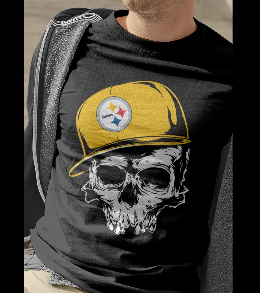 Pittsburgh Steelers Skull With Yellow Cap T-Shirt