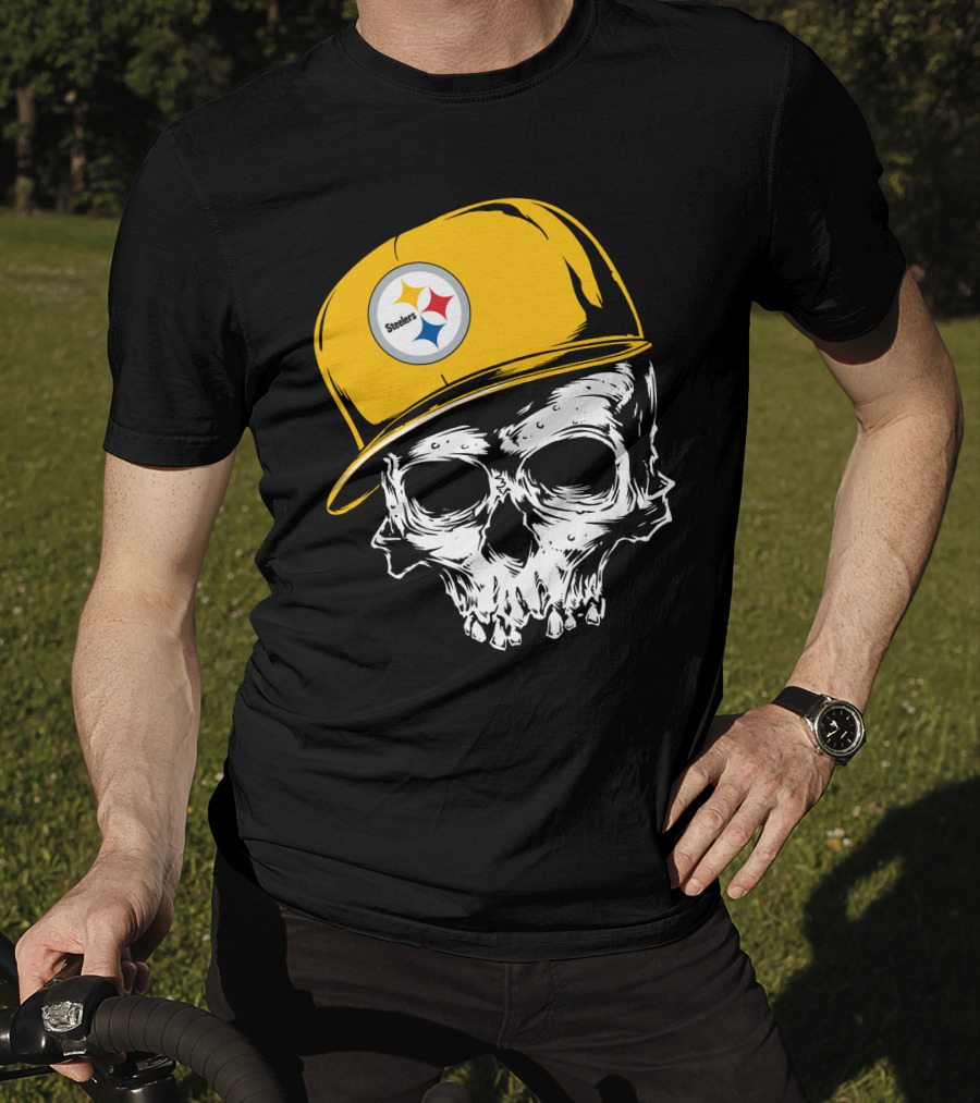 Pittsburgh Steelers Skull With Yellow Cap T-Shirt