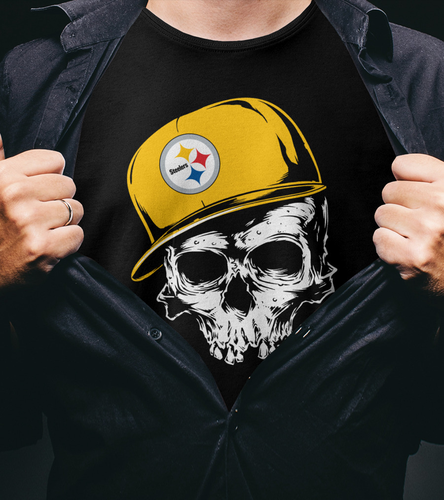 Pittsburgh Steelers Skull With Yellow Cap T-Shirt