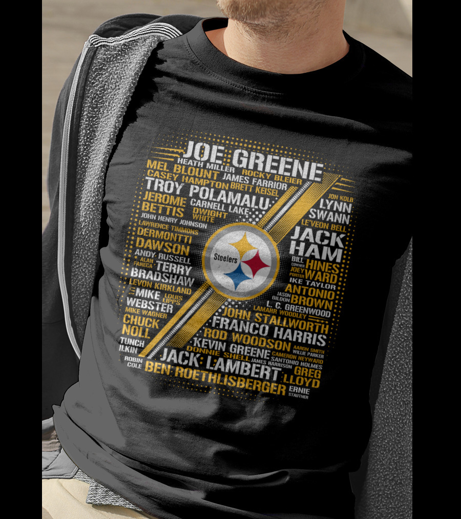 Joe Greene Troy Polamalu Jerome Bettis Steelers Iconic Names Collage T-Shirt