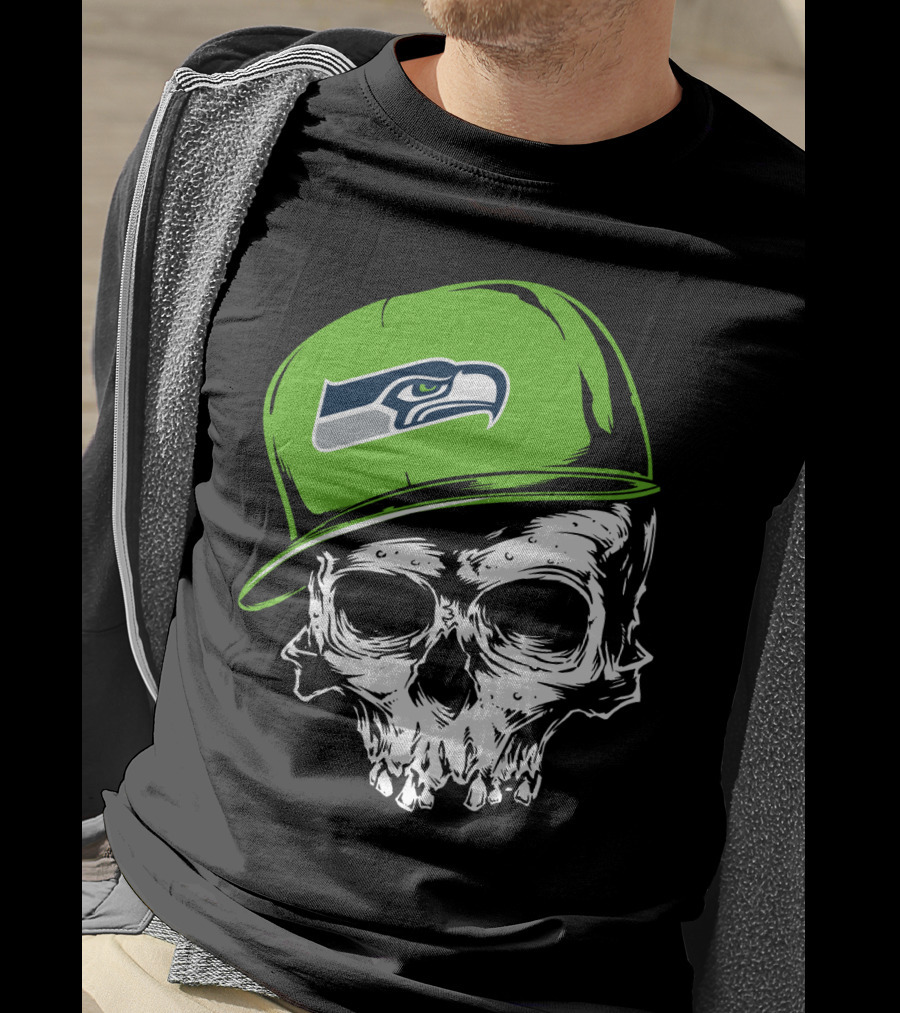 Seattle Seahawks Skull With Green Hat T-Shirt