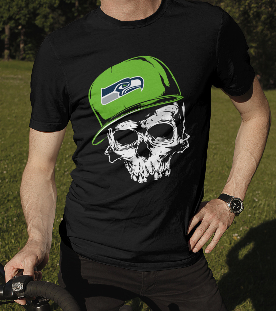 Seattle Seahawks Skull With Green Hat T-Shirt
