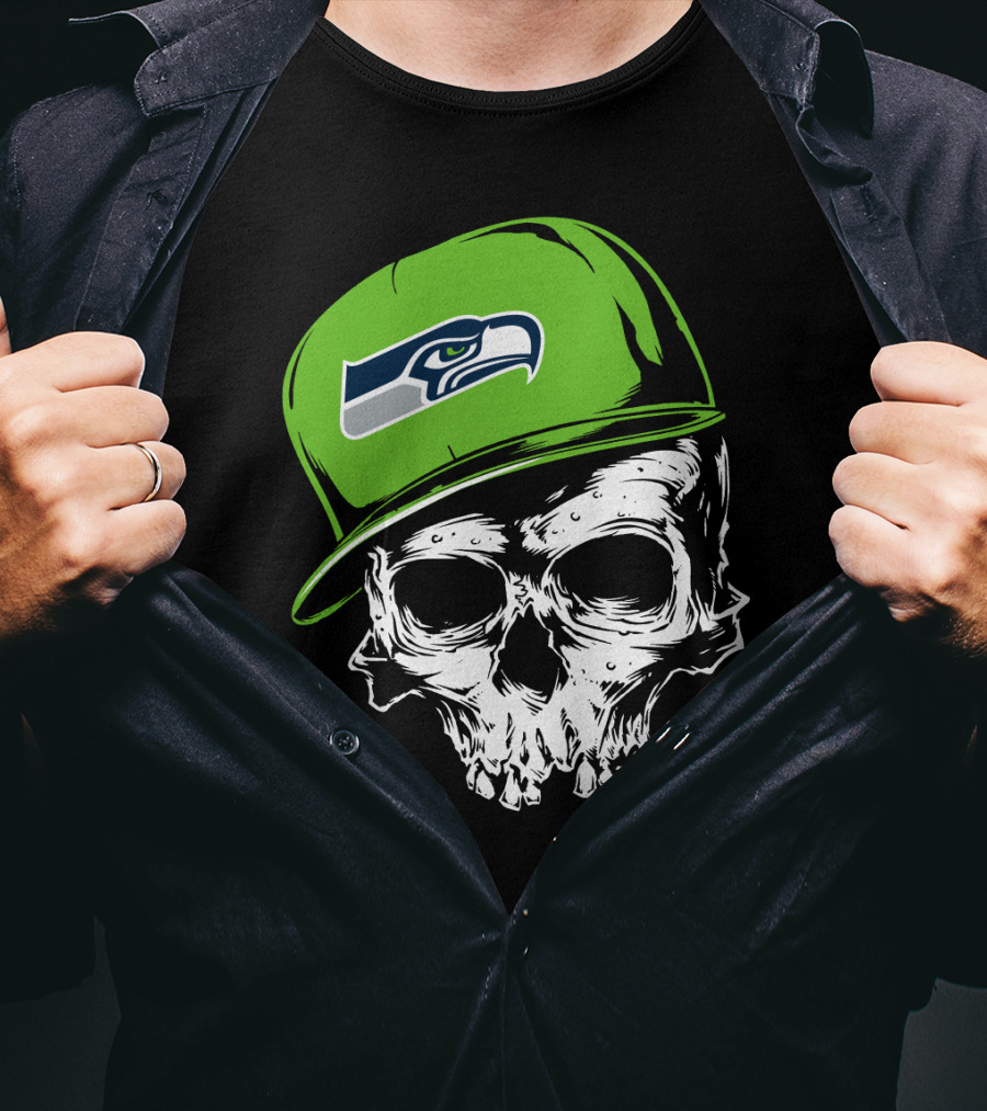 Seattle Seahawks Skull With Green Hat T-Shirt