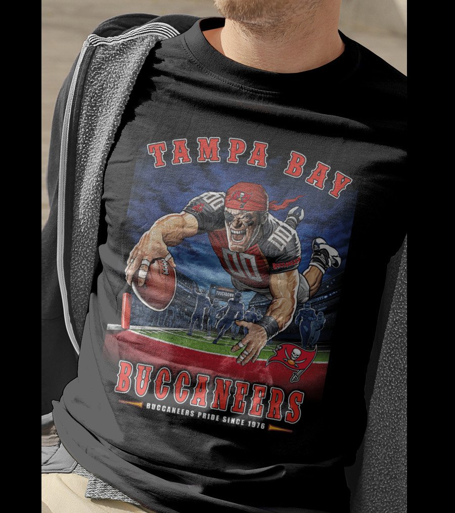 Tampa Bay Buccaneers Pride Since 1976 End Zone Football Action T-Shirt