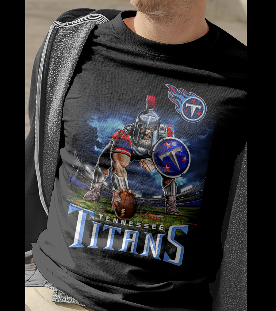 Tennessee Titans Spartan Warrior Football Action Pose Stadium Background T-Shirt