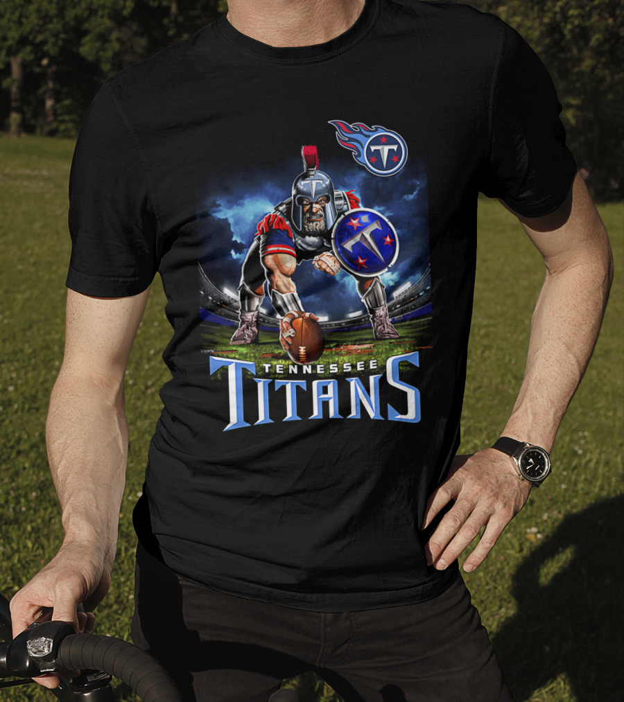 Tennessee Titans Spartan Warrior Football Action Pose Stadium Background T-Shirt