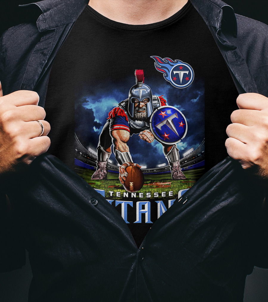 Tennessee Titans Spartan Warrior Football Action Pose Stadium Background T-Shirt