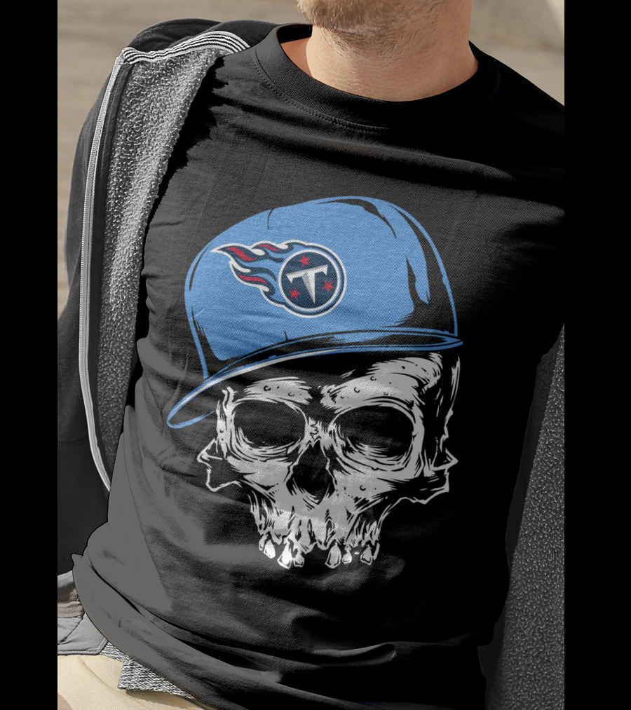Tennessee Titans Skull With Cap And Iconic Team T-Shirt