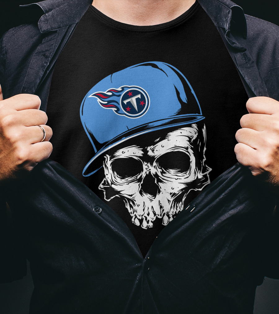 Tennessee Titans Skull With Cap And Iconic Team T-Shirt