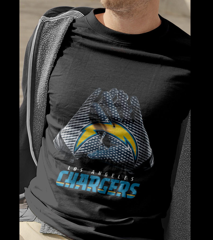 Los Angeles Chargers Nfl Team Bolt Symbol Gloves T-Shirt