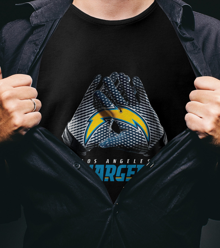 Los Angeles Chargers Nfl Team Bolt Symbol Gloves T-Shirt