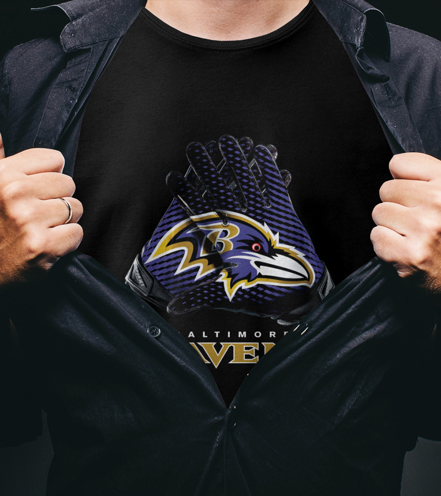 Baltimore Ravens Nfl Gloves Football Team Logo Bold T-Shirt