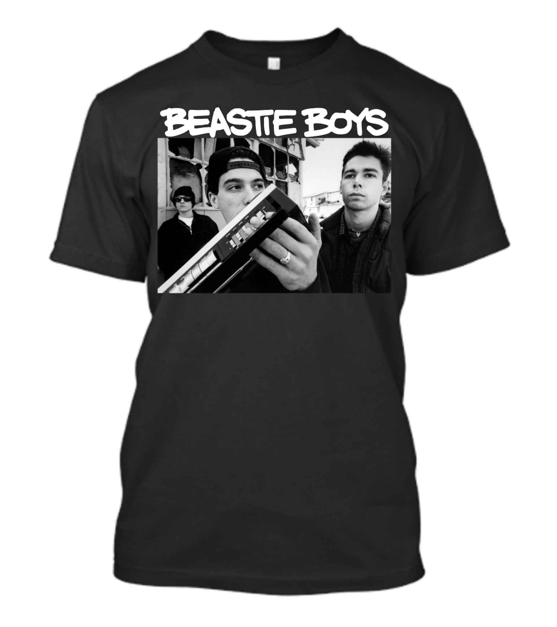 Beastie Boys Holding Boom Box Black And White Photo T-Shirt
