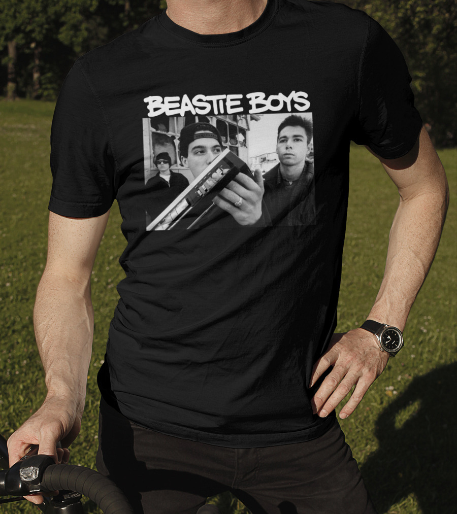 Beastie Boys Holding Boom Box Black And White Photo T-Shirt