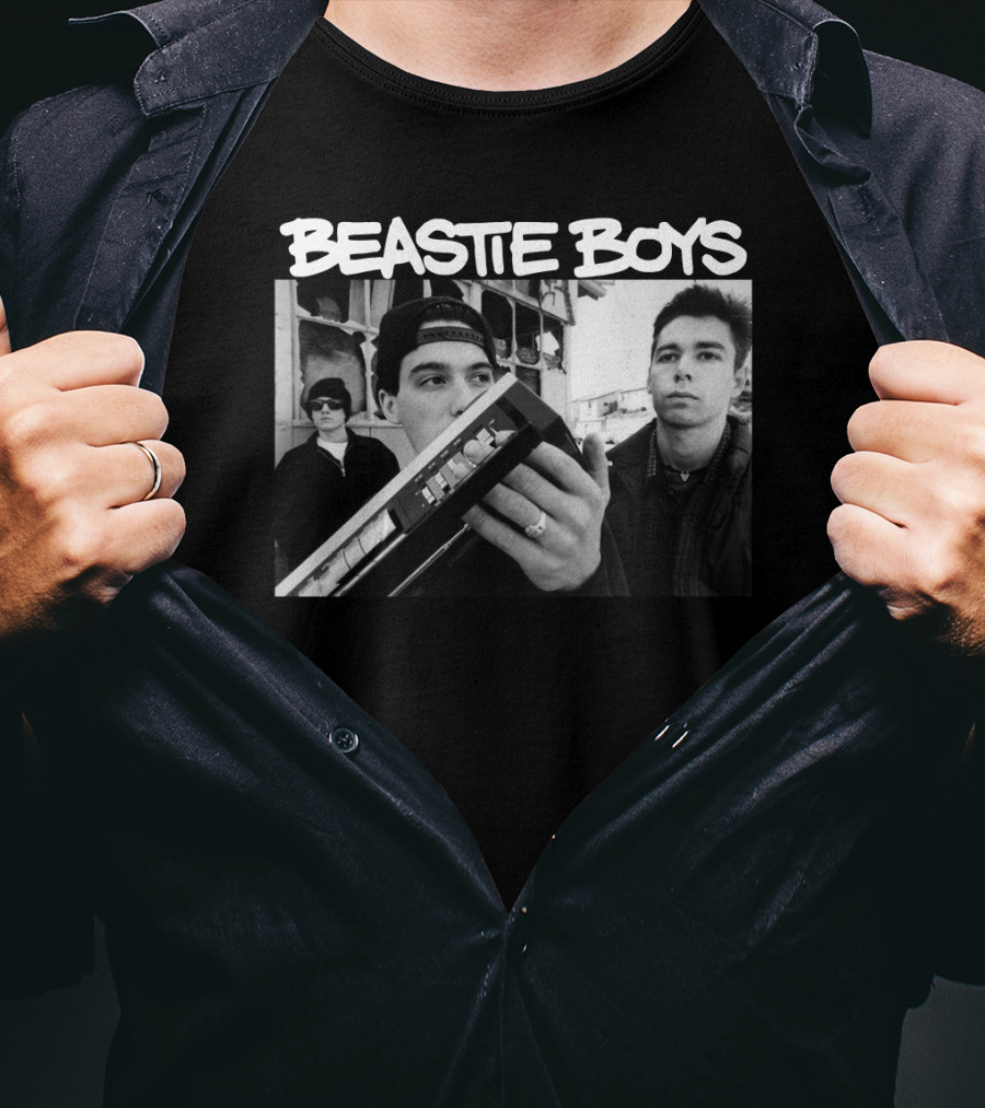 Beastie Boys Holding Boom Box Black And White Photo T-Shirt