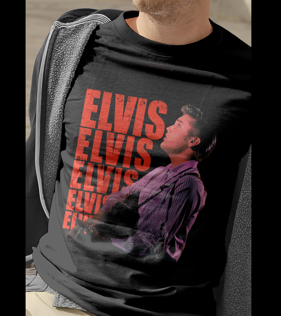 Elvis Vintage Style Portrait With Guitar T-Shirt