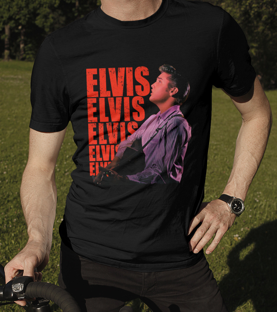 Elvis Vintage Style Portrait With Guitar T-Shirt