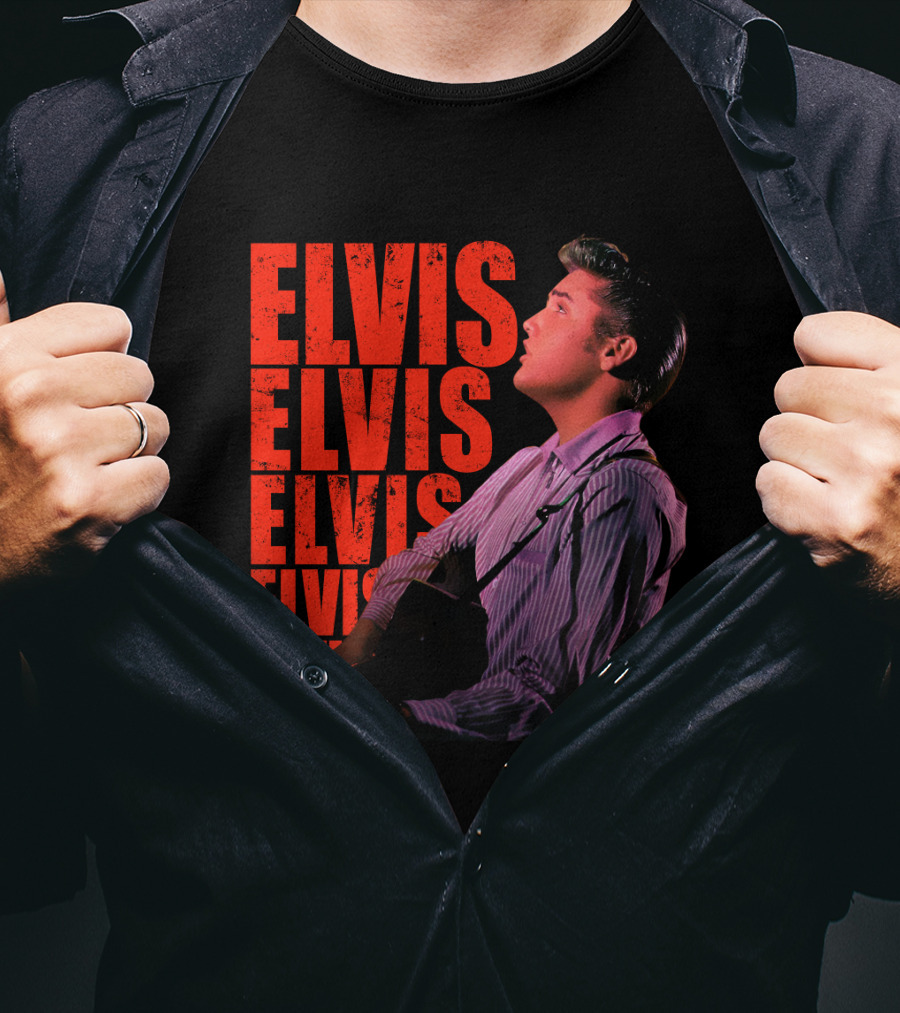 Elvis Vintage Style Portrait With Guitar T-Shirt