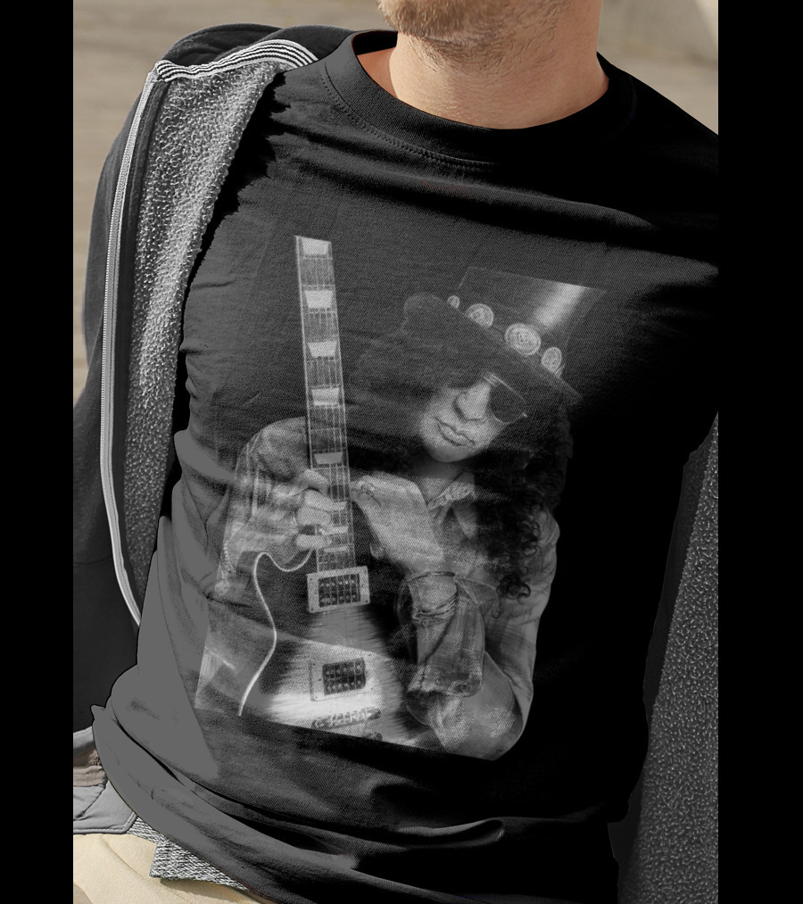 Guns N' Roses Slash With Guitar Iconic Black And White T-Shirt