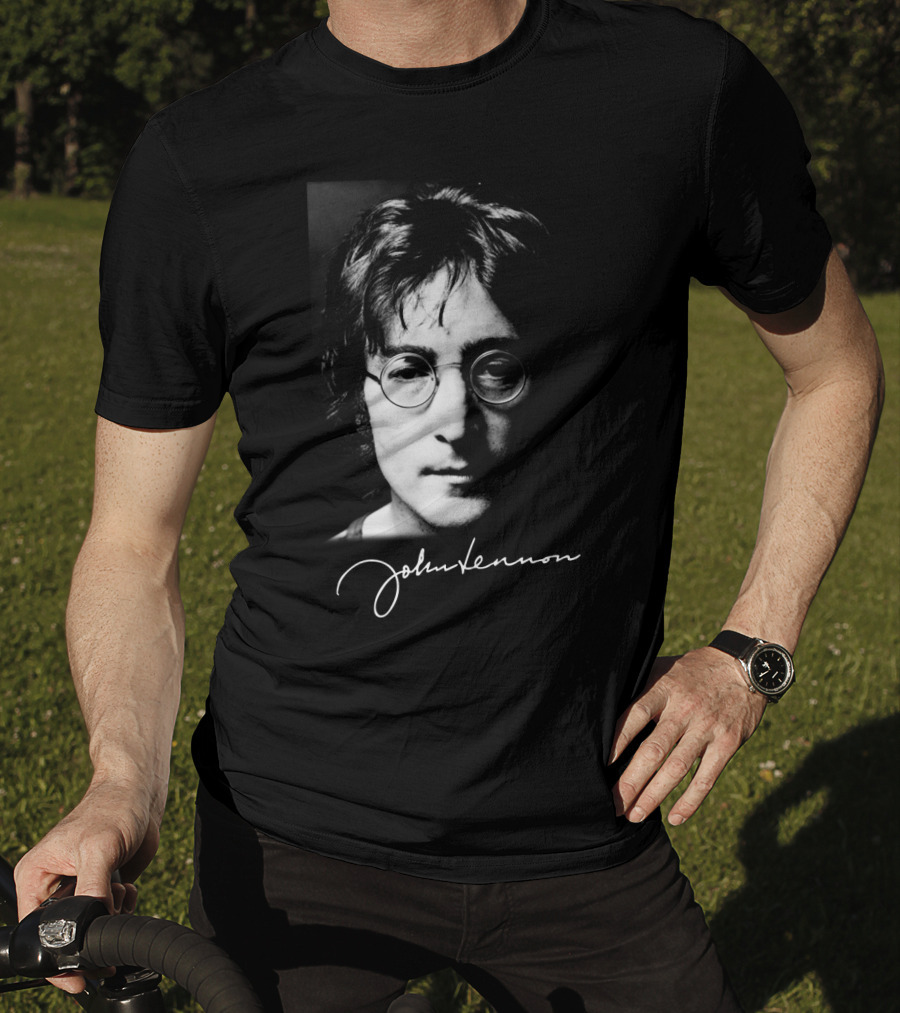 John Lennon Black And White Portrait With Signature T-Shirt