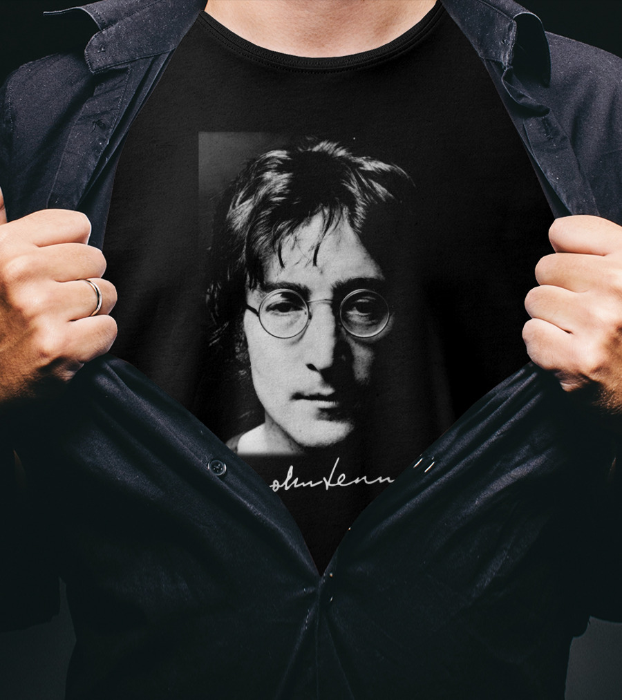 John Lennon Black And White Portrait With Signature T-Shirt