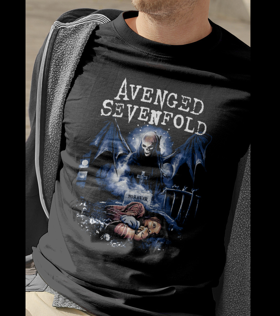 Avenged Sevenfold Forever Grim Reaper Wings Cemetery Scene T-Shirt