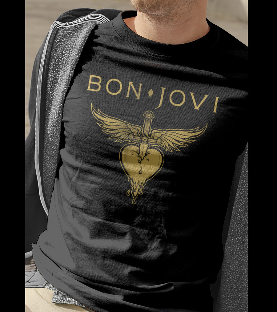 Bon Jovi Winged Dagger Heart Dripping Gold T-Shirt