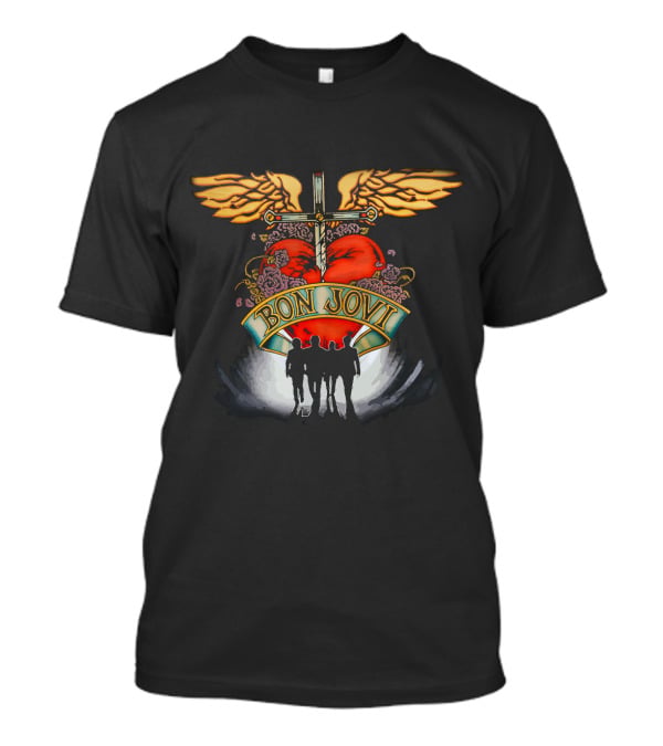 Bon Jovi Winged Heart Cross Silhouette T-Shirt