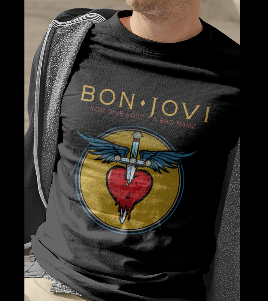 Bon Jovi You Give Love A Bad Name Winged Heart And Sword T-Shirt
