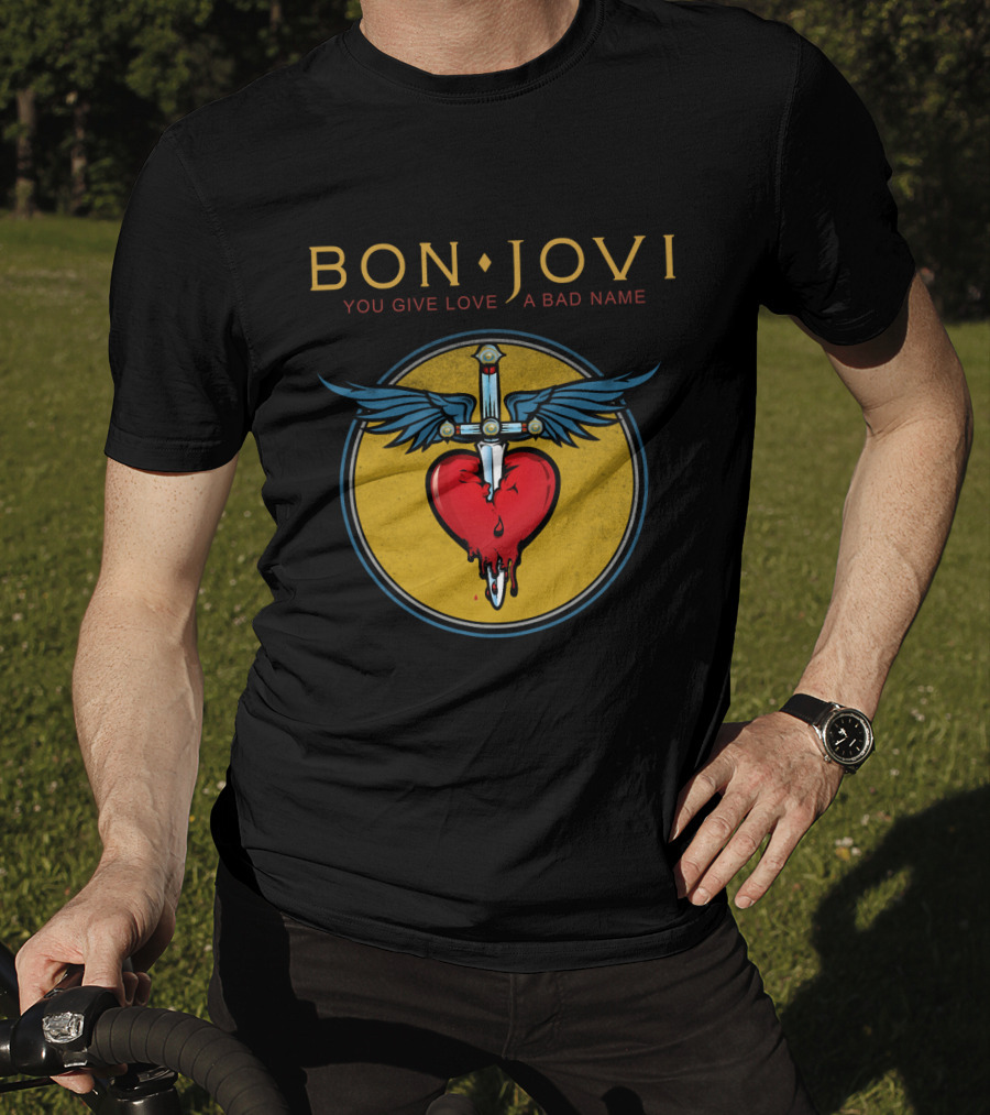 Bon Jovi You Give Love A Bad Name Winged Heart And Sword T-Shirt
