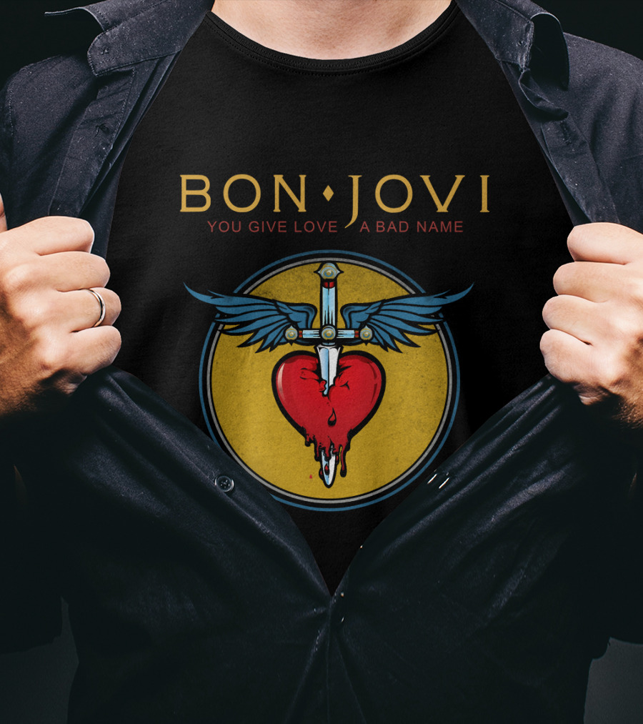 Bon Jovi You Give Love A Bad Name Winged Heart And Sword T-Shirt