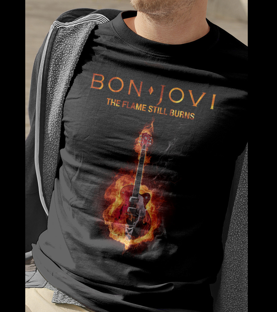 BON JOVI THE FLAME STILL BURNS Guitar On Fire T-Shirt