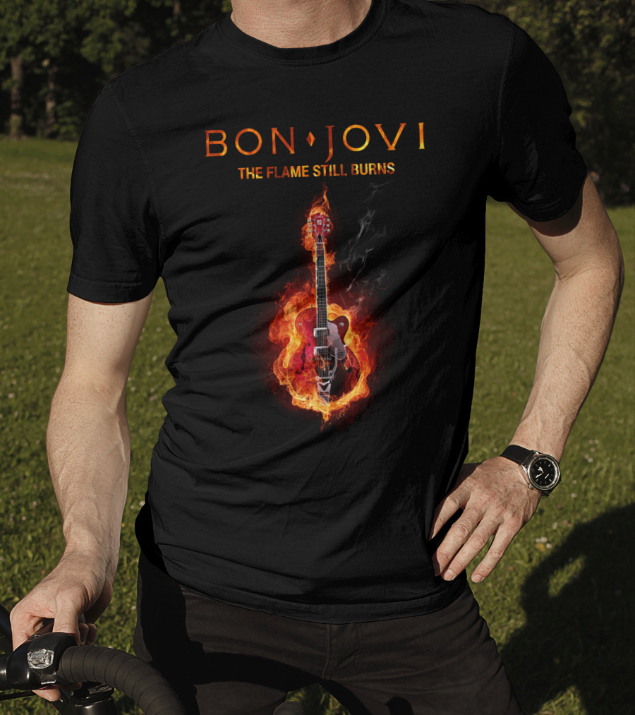 BON JOVI THE FLAME STILL BURNS Guitar On Fire T-Shirt
