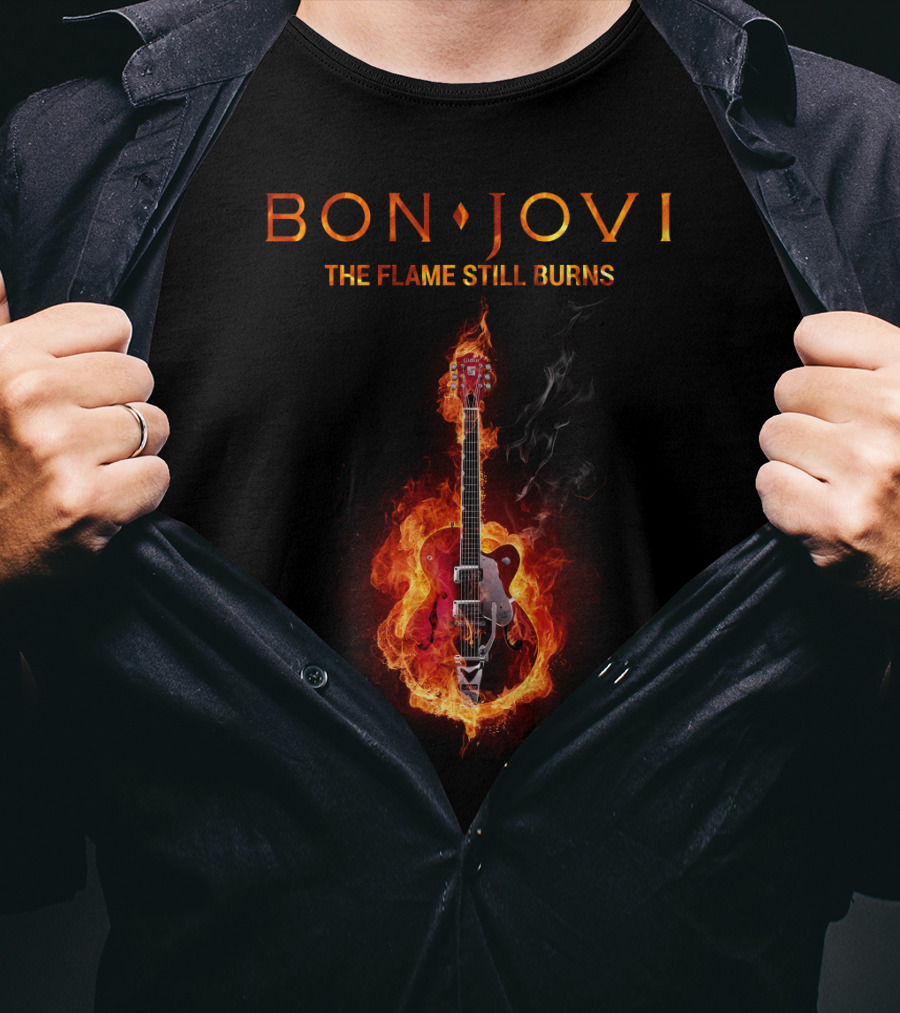 BON JOVI THE FLAME STILL BURNS Guitar On Fire T-Shirt