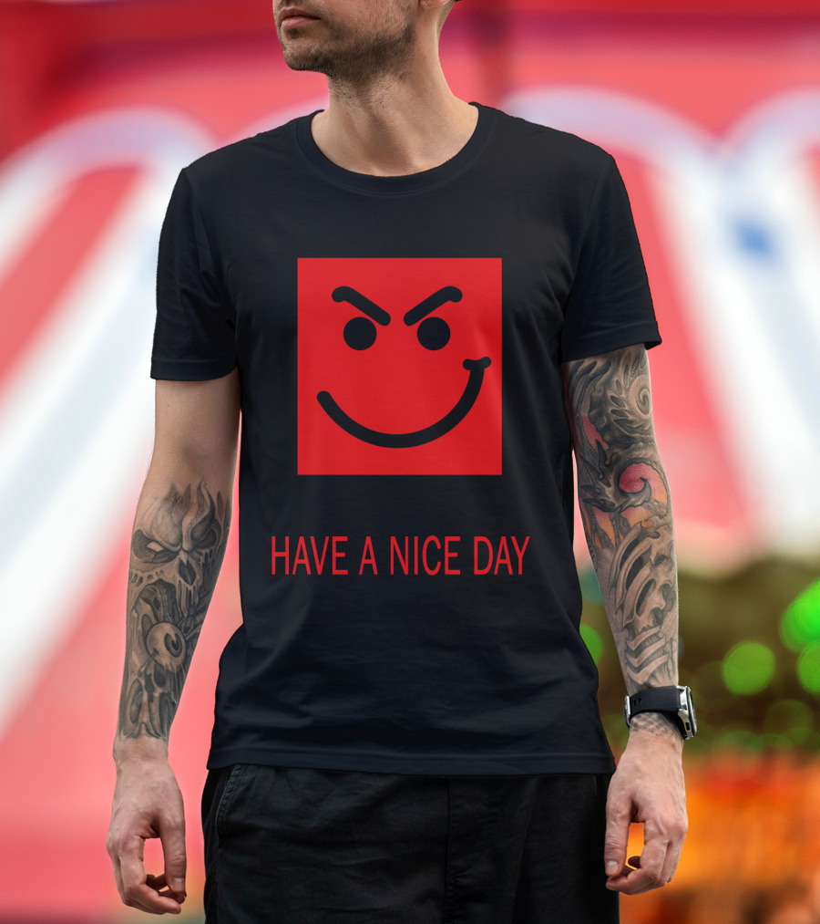 Have A Nice Day Mischievous Red Smiley Face BJV 20 T-Shirt