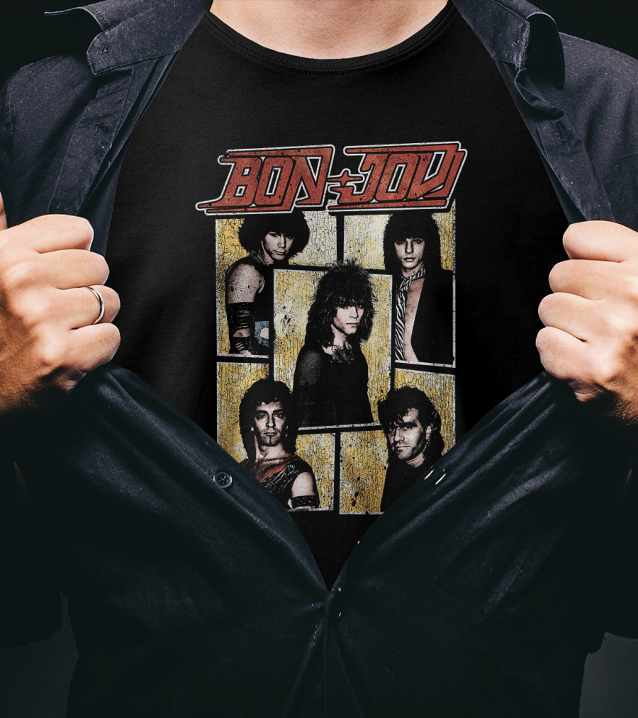 Bon Jovi Band Members Vintage Photo Collage T-Shirt