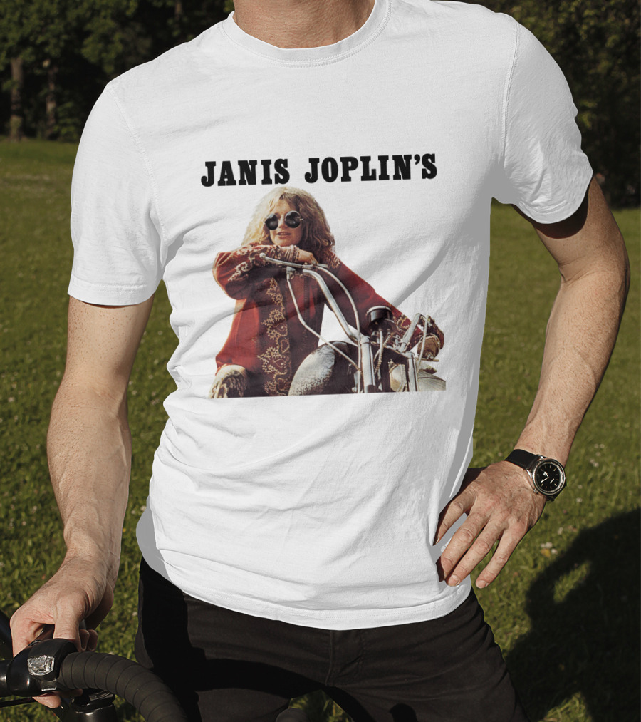 Janis Joplin's Iconic Motorcycle Pose T-Shirt
