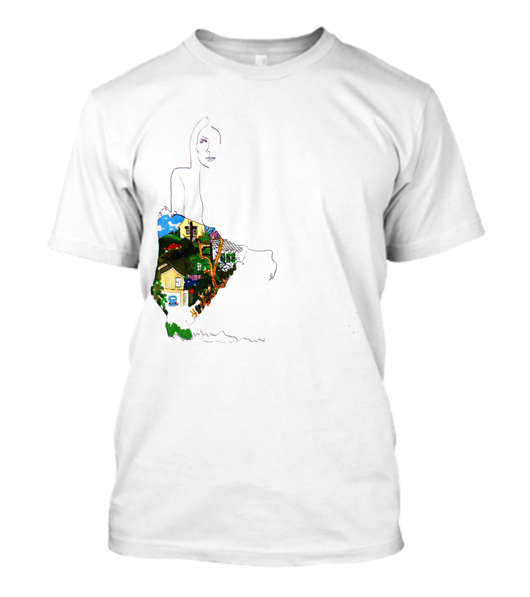 Jnmc 03 Ladies Of The Canyon Line Art With Colorful Houses And Nature Scene T-Shirt